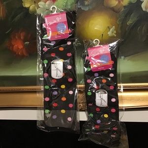 2 NWT Hwa Yu Women Multi Color Polka Dots KNEE HIGH Thigh High Socks 9-11